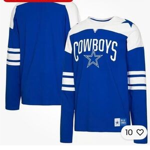 NFL Dallas Cowboys Striped Long Sleeve Shirt Royal Blue Embroidered SZ 2XL